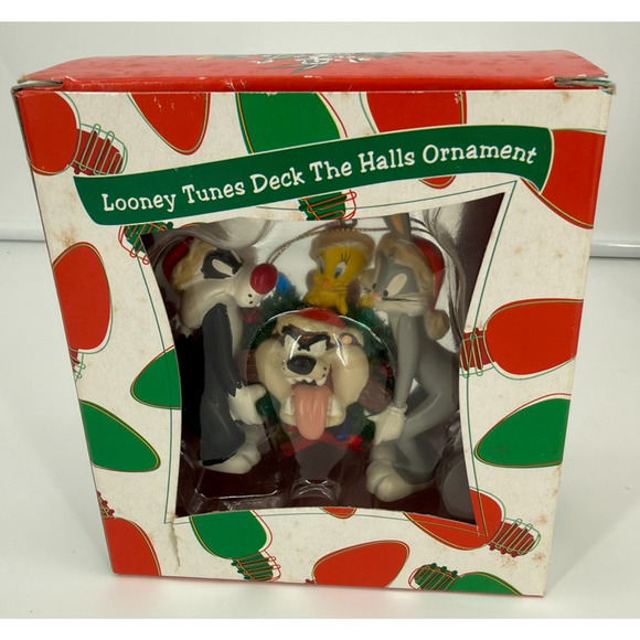 Vintage 1999 Looney Tunes Christmas Ornament Bugs Tweety Sylvester Taz In Box - Picture 7 of 10